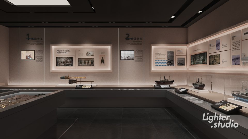 企业展厅现场空间与多媒体展示区域，说明投标前多媒体互动供应商提前介入的判断